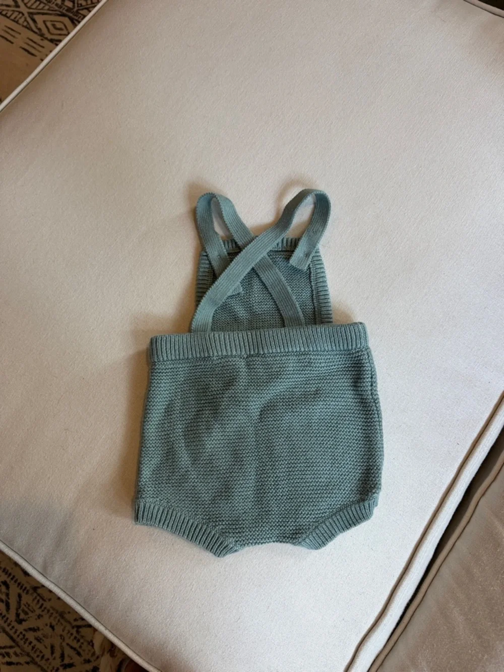 JANIE and JACK Knitted Sage Green Baby Romper with Buttoned Straps